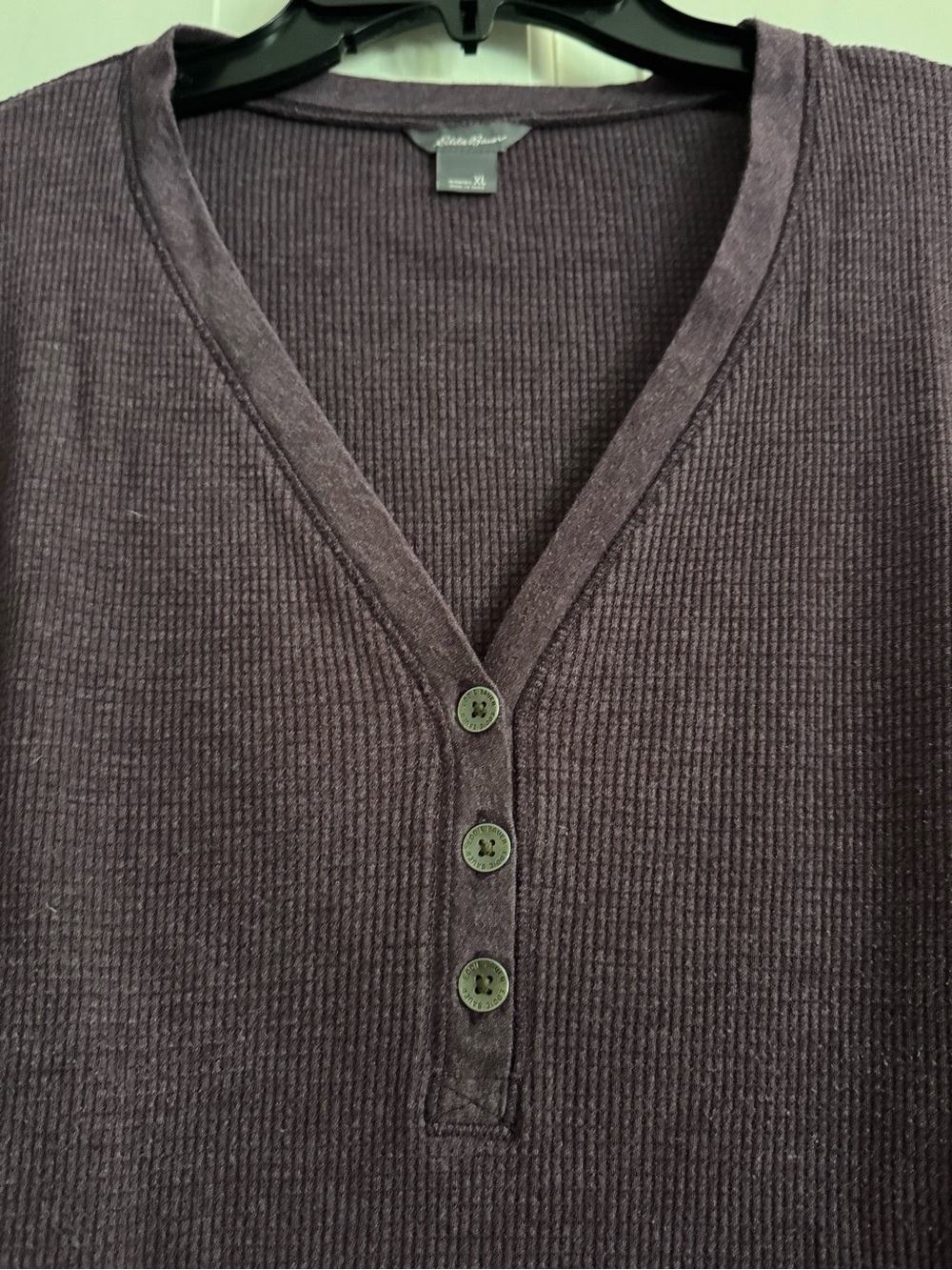Eddie Bauer Long Sleeve Purple Thermal Henley Top - 3-Button V-Neck - Picture 4 of 6